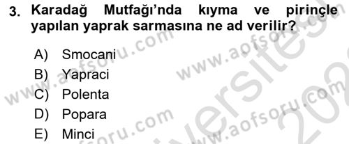 Dünya Mutfakları 1 Dersi 2021 - 2022 Yılı Yaz Okulu Sınav Soruları 3. Soru