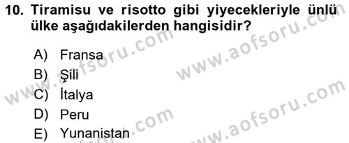 Dünya Mutfakları 1 Dersi 2022 - 2023 Yılı Yaz Okulu Sınav Soruları 10. Soru
