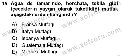 Dünya Mutfakları 1 Dersi 2022 - 2023 Yılı Yaz Okulu Sınav Soruları 15. Soru