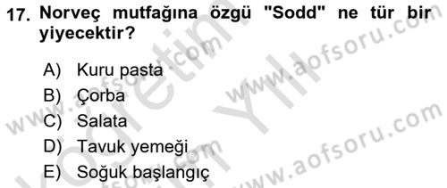 Dünya Mutfakları 1 Dersi 2022 - 2023 Yılı Yaz Okulu Sınav Soruları 17. Soru