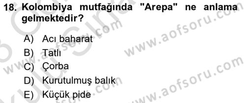 Dünya Mutfakları 1 Dersi 2022 - 2023 Yılı Yaz Okulu Sınav Soruları 18. Soru