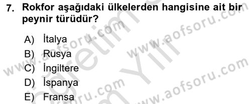 Dünya Mutfakları 1 Dersi 2022 - 2023 Yılı Yaz Okulu Sınav Soruları 7. Soru