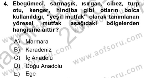 Yöresel Mutfaklar Dersi 2016 - 2017 Yılı (Vize) Ara Sınav Soruları 4. Soru