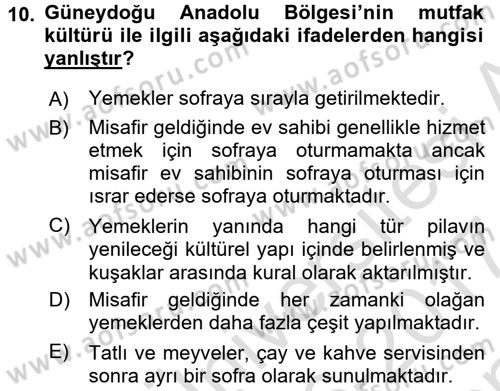 Yöresel Mutfaklar Dersi 2016 - 2017 Yılı (Final) Dönem Sonu Sınav Soruları 10. Soru