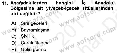 Yöresel Mutfaklar Dersi 2017 - 2018 Yılı (Vize) Ara Sınav Soruları 11. Soru