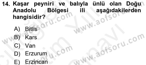 Yöresel Mutfaklar Dersi 2017 - 2018 Yılı (Vize) Ara Sınav Soruları 14. Soru