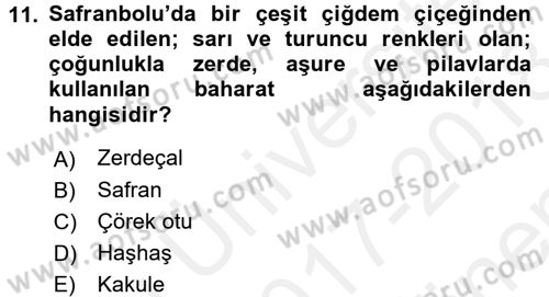 Yöresel Mutfaklar Dersi 2017 - 2018 Yılı (Final) Dönem Sonu Sınav Soruları 11. Soru
