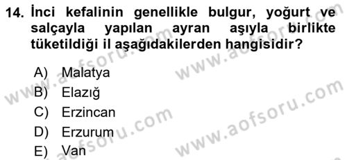 Yöresel Mutfaklar Dersi 2018 - 2019 Yılı (Vize) Ara Sınav Soruları 14. Soru