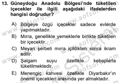 Yöresel Mutfaklar Dersi 2020 - 2021 Yılı Yaz Okulu Sınav Soruları 13. Soru
