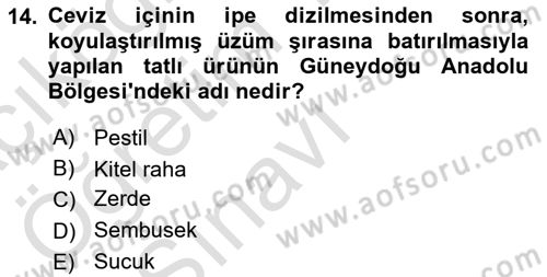 Yöresel Mutfaklar Dersi 2020 - 2021 Yılı Yaz Okulu Sınav Soruları 14. Soru