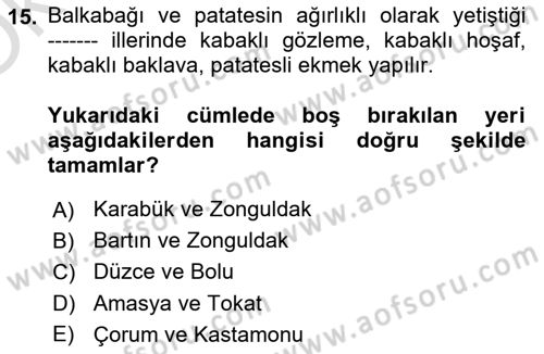 Yöresel Mutfaklar Dersi 2020 - 2021 Yılı Yaz Okulu Sınav Soruları 15. Soru