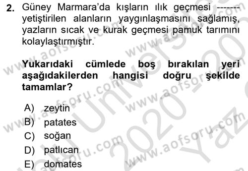 Yöresel Mutfaklar Dersi 2020 - 2021 Yılı Yaz Okulu Sınav Soruları 2. Soru