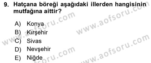 Yöresel Mutfaklar Dersi 2020 - 2021 Yılı Yaz Okulu Sınav Soruları 9. Soru