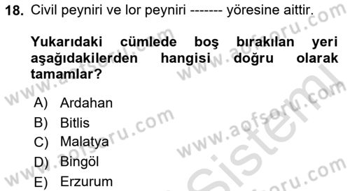 Yöresel Mutfaklar Dersi 2021 - 2022 Yılı (Vize) Ara Sınav Soruları 18. Soru