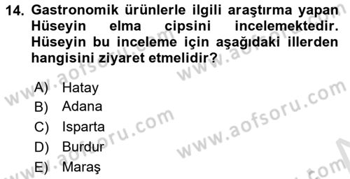 Yöresel Mutfaklar Dersi 2021 - 2022 Yılı (Final) Dönem Sonu Sınav Soruları 14. Soru