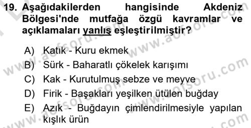 Yöresel Mutfaklar Dersi 2021 - 2022 Yılı (Final) Dönem Sonu Sınav Soruları 19. Soru