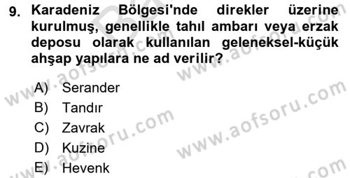 Yöresel Mutfaklar Dersi 2021 - 2022 Yılı (Final) Dönem Sonu Sınav Soruları 9. Soru