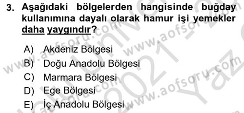 Yöresel Mutfaklar Dersi 2021 - 2022 Yılı Yaz Okulu Sınav Soruları 3. Soru