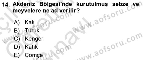 Yöresel Mutfaklar Dersi 2022 - 2023 Yılı Yaz Okulu Sınav Soruları 14. Soru