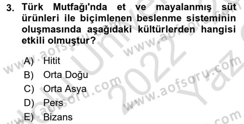 Yöresel Mutfaklar Dersi 2022 - 2023 Yılı Yaz Okulu Sınav Soruları 3. Soru