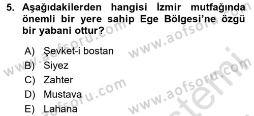 Yöresel Mutfaklar Dersi 2023 - 2024 Yılı (Vize) Ara Sınav Soruları 5. Soru