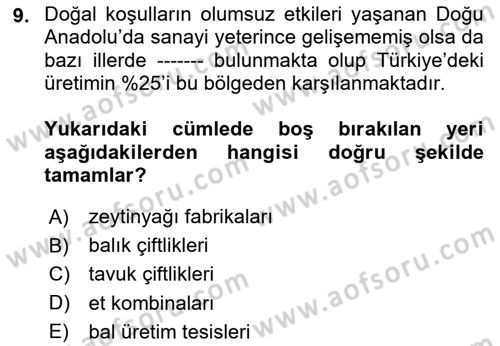 Yöresel Mutfaklar Dersi 2023 - 2024 Yılı (Vize) Ara Sınav Soruları 9. Soru