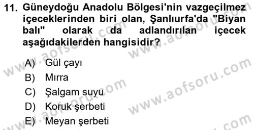 Yöresel Mutfaklar Dersi 2023 - 2024 Yılı (Final) Dönem Sonu Sınav Soruları 11. Soru