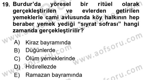 Yöresel Mutfaklar Dersi 2023 - 2024 Yılı (Final) Dönem Sonu Sınav Soruları 19. Soru