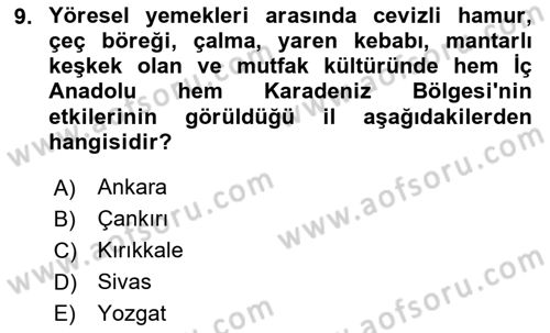 Yöresel Mutfaklar Dersi 2023 - 2024 Yılı Yaz Okulu Sınav Soruları 9. Soru