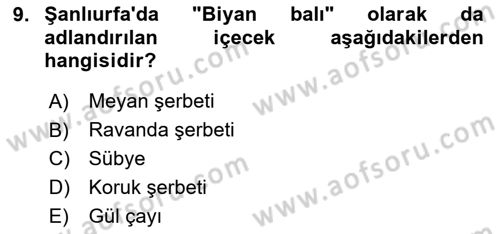 Yöresel Mutfaklar Dersi 2024 - 2025 Yılı (Final) Dönem Sonu Sınav Soruları 9. Soru