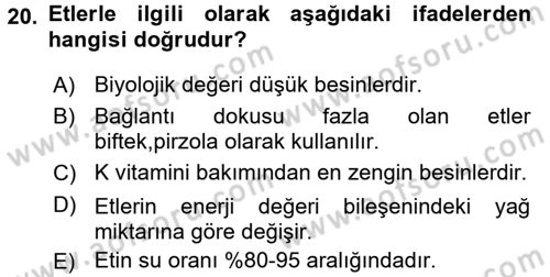 Temel Mutfak Teknikleri Dersi Ara Sınavı Deneme Sınav Soruları 20. Soru