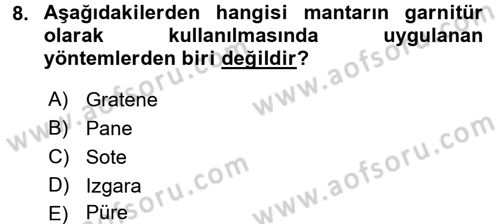 Temel Mutfak Teknikleri Dersi 2016 - 2017 Yılı (Final) Dönem Sonu Sınav Soruları 8. Soru