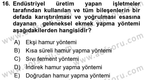 Temel Mutfak Teknikleri Dersi 2017 - 2018 Yılı 3 Ders Sınav Soruları 16. Soru