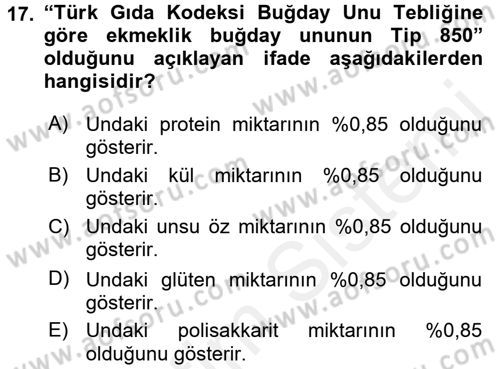 Temel Mutfak Teknikleri Dersi 2017 - 2018 Yılı 3 Ders Sınav Soruları 17. Soru