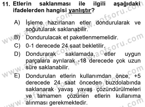 Temel Mutfak Teknikleri Dersi Ara Sınavı Deneme Sınav Soruları 11. Soru