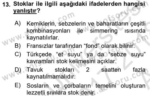 Temel Mutfak Teknikleri Dersi Ara Sınavı Deneme Sınav Soruları 13. Soru