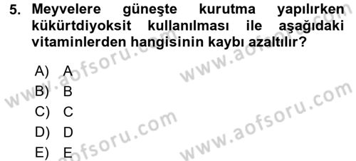 Temel Mutfak Teknikleri Dersi Ara Sınavı Deneme Sınav Soruları 5. Soru