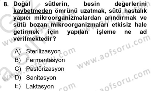 Temel Mutfak Teknikleri Dersi Ara Sınavı Deneme Sınav Soruları 8. Soru
