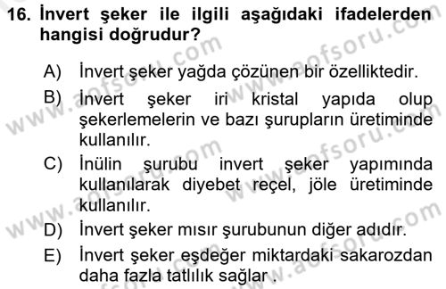 Temel Mutfak Teknikleri Dersi 2017 - 2018 Yılı (Final) Dönem Sonu Sınav Soruları 16. Soru