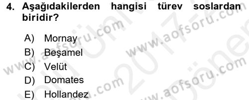 Temel Mutfak Teknikleri Dersi 2017 - 2018 Yılı (Final) Dönem Sonu Sınav Soruları 4. Soru