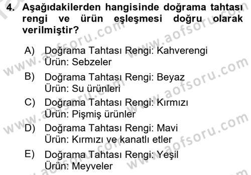 Temel Mutfak Teknikleri Dersi 2021 - 2022 Yılı (Vize) Ara Sınav Soruları 4. Soru