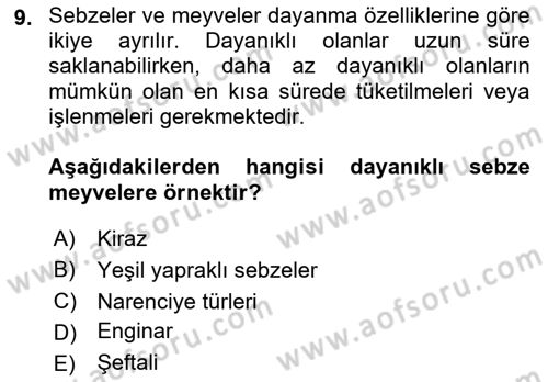 Temel Mutfak Teknikleri Dersi 2021 - 2022 Yılı (Vize) Ara Sınav Soruları 9. Soru