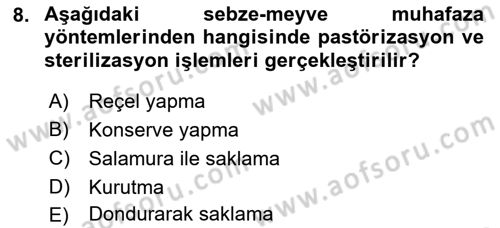 Temel Mutfak Teknikleri Dersi 2021 - 2022 Yılı (Final) Dönem Sonu Sınav Soruları 8. Soru