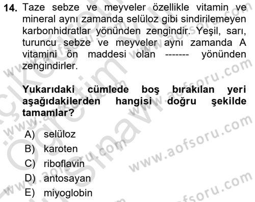 Temel Mutfak Teknikleri Dersi 2021 - 2022 Yılı Yaz Okulu Sınav Soruları 14. Soru