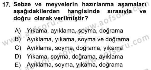 Temel Mutfak Teknikleri Dersi 2021 - 2022 Yılı Yaz Okulu Sınav Soruları 17. Soru