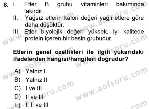 Temel Mutfak Teknikleri Dersi 2021 - 2022 Yılı Yaz Okulu Sınav Soruları 8. Soru