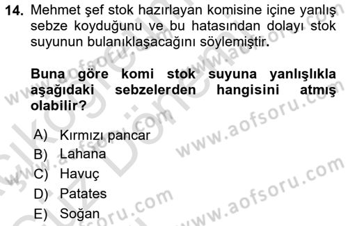 Temel Mutfak Teknikleri Dersi 2022 - 2023 Yılı (Vize) Ara Sınav Soruları 14. Soru