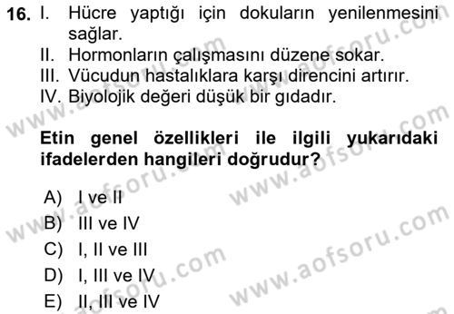 Temel Mutfak Teknikleri Dersi 2022 - 2023 Yılı (Vize) Ara Sınav Soruları 16. Soru