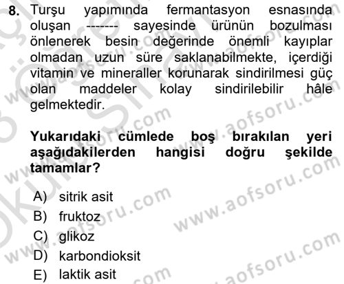 Temel Mutfak Teknikleri Dersi 2022 - 2023 Yılı Yaz Okulu Sınav Soruları 8. Soru