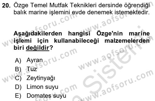 Temel Mutfak Teknikleri Dersi 2023 - 2024 Yılı (Vize) Ara Sınav Soruları 20. Soru